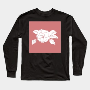 Shrub Rose Illustration with Coral Background Long Sleeve T-Shirt